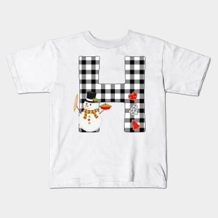 BW Buffalo Checks Pattern Monogram H | Snowman Kids T-Shirt